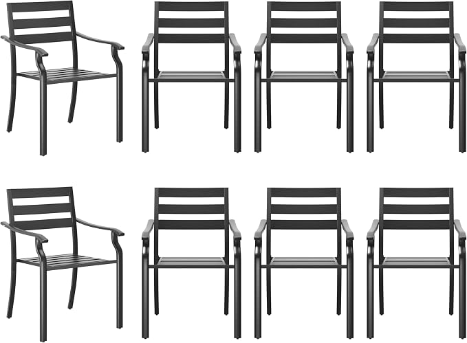 HOMREST Black Stationary Cast Aluminum Outdoor Dining Chair, 8 Piece Patio Chairs, Set of 8 Garden Chairs with Armrest & Backrest for Garden Patio Pool Beach Yard, Black