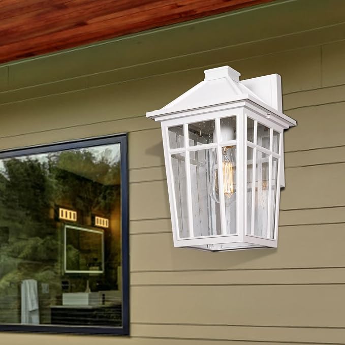 Darkaway Outdoor Sconce Lights Wall Light Fixtures, 14inch Large Porch Light Outdoor Wall Anti-Rust Waterproof Aluminum with Glass Exterior Light Fixture for Patio Yard Doorway Garage (Large, White)