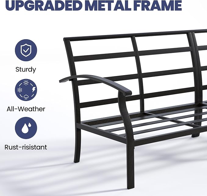 Kullavik Patio Furniture Set,2 Piece Metal Outdoor Patio Furniture Set,All Weather Modern Patio Conversation Sets w/3 Seater Sofa and Coffee Table for Balcony Deck,Grey