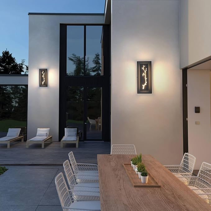 LED Outdoor Wall Sconce, 15.7'' Black Outdoor Front Porch Lights Modern Exterior Lighting Fixtures, LED Exterior Wall Sconce for House, Hallway, Warm White 3000K, 2 Pack