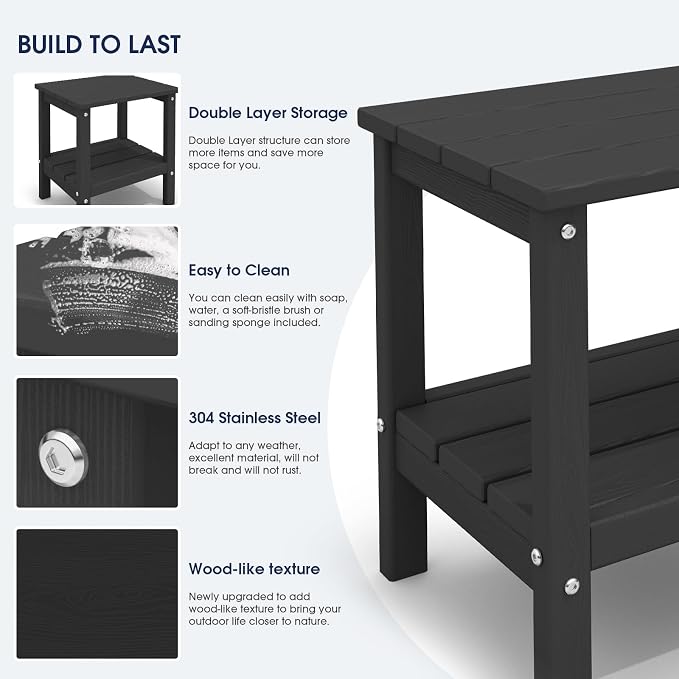 KINGYES Outdoor Side Table Set of 6, Double Layer Adirondack End Table- Black