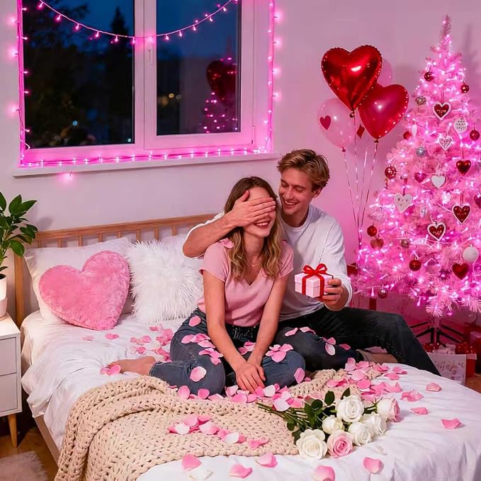 JMEXSUSS 600 LED Pink Christmas String Lights Indoor Outdoor Plug in | 168ft Pink Fairy Lights for Bedroom Romantic Tree Patio Wedding Party Christmas Room Decor, Remote Timer Clear Wire