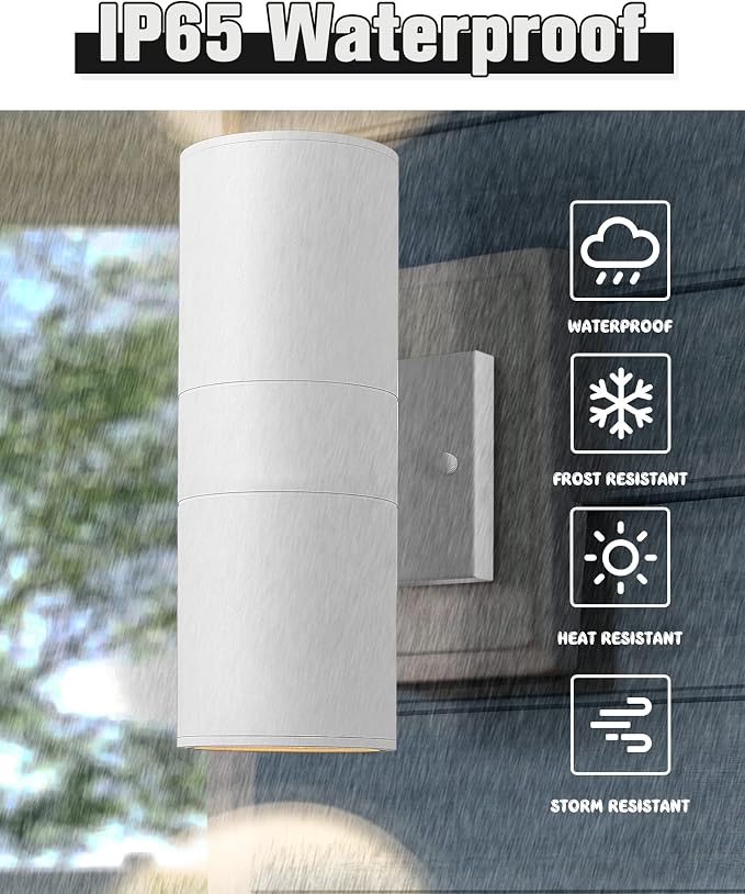 Ken & Ricky Cylinder Outdoor Wall Sconce Lights,Up and Down, White, 2 Pack | Aluminum Waterproof Outdoor Wall light,No Glare,Exterior Lighting Fixtures,E26 Base，For Porch House Garage Front Door Patio