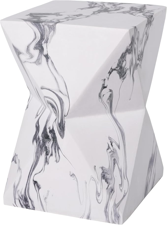 Christopher Knight Home 18.5 Inch Modern Geometric MGO Side Table Hourglass Accent End Table Faux Marble Look Indoor Outdoor Patio Living Room Bedroom