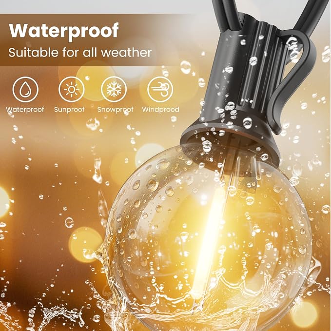 RTTY Outdoor String Lights 50 FT, LED Patio Light for Outside Waterproof | Dimmable Connectable Shatterproof Hanging Lighting for Cafe, Bistro, Balcony, Porch, Yard, Deck, Market, Warm White, 2700K