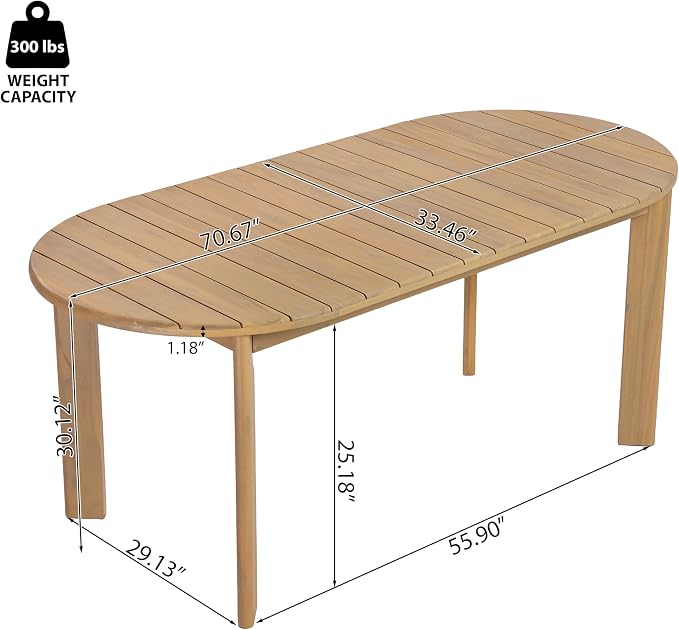 Merax Patio Outdoor Acacia Wood Oval Outdoor Dining Table with Sturdy Legs for Backyard, Lawn, Balcony, Light Teak