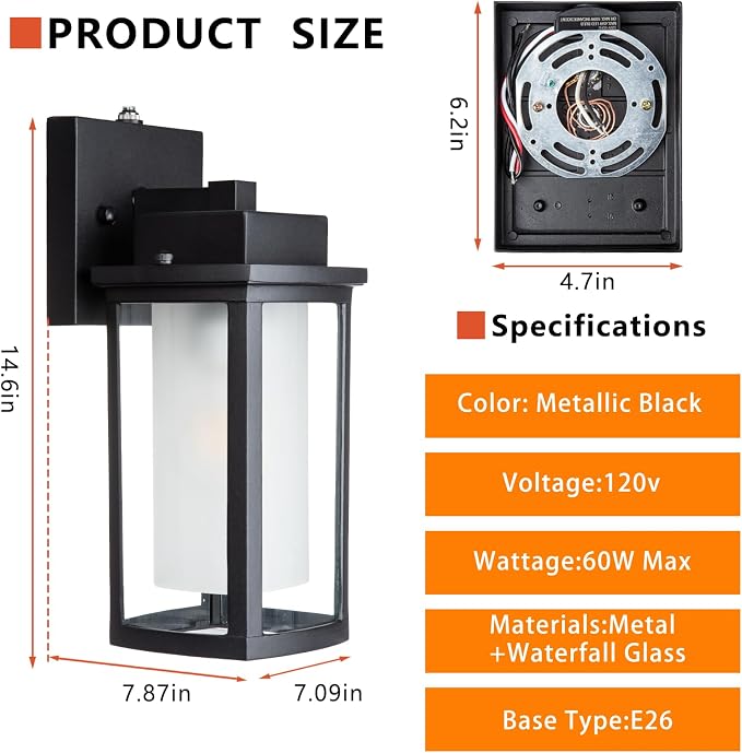 JYZ Dusk to Dawn Outdoor Wall Sconce Lighting, Exterior Outdoor Wall Mount Lantern, Waterproof Anti-Rust Porch Light Fixture, Modern Contemporary Outside Lamp for House Front Door Garage Patio Deck