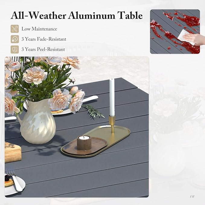 PURPLE LEAF 7 Pieces Patio Dining Set with Waterproof Furniture Cover Rectangular Table and Chairs Set for Garden Deck Aluminum Frame Backyard Kitchen Set, Cushions and Pillows Included Taupe