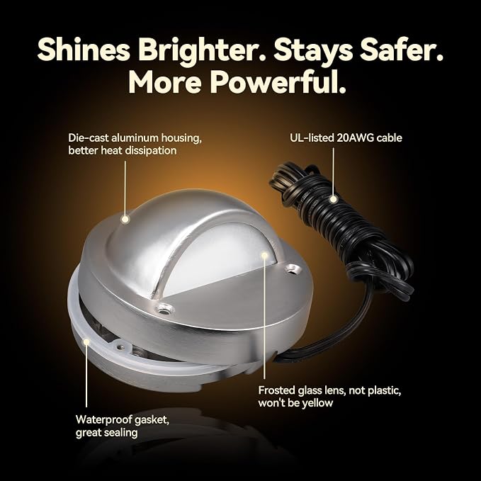 LEONLITE 12-Pack 5CCT 3.74inch Low Voltage LED Deck Light, Satin Nickel | 180LM, 12-24V AC/DC, CRI90, UL Listed, Die-cast Aluminum Housing, Frosted Glass Lens, 1800K/2700K/3000K/4000K/5000K