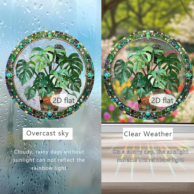 Acrylic Suncatcher Window Hanging, Leaf Sun Catcher Rainbow Indoor Window Decoration for Living Room Bedroom, Summer Home Balcony Ornaments Deco, 7.87 x 7.87 inches (64 Leaf)