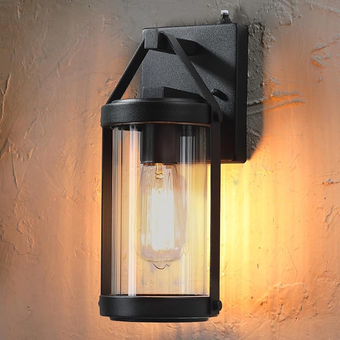2 Pack Dusk to Dawn Sensor Black Outdoor Wall Sconce Lightings | Exterior Porch Lantern Waterproof Outside Garage Light Fixtures Wall Mount for House Patio Entryway