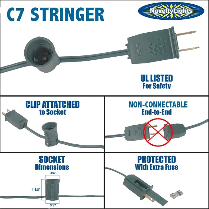 Novelty Lights 100 Foot C7 Outdoor String Light, Patio String Lights