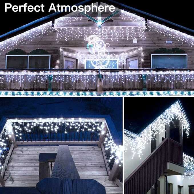 Ollny Icicle Lights for Outside 400LED 32FT, Cool White Christmas Light with Remote 8Modes Timers Waterproof, Plug in Connectable Hanging Lights for Outdoor Indoor House Roof Holiday