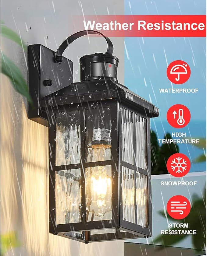 2 Pack Motion Sensor Porch Light Dusk to Dawn Outdoor Wall Light | Exterior Lighting Fixtures Modern Outside Wall Mount Coach Lamp for House Garage Patio Front Door(Black)