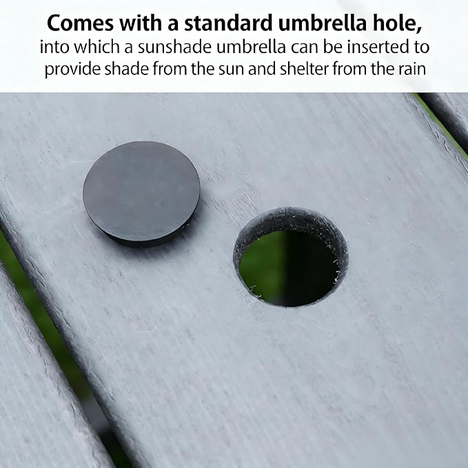 7-Pcs Outdoor Patio Dining Table Set of 6, Outdoor Patio Rectangular 66.9'' Dining Table and Armchair for Garden Backyards Pool Side, Waterproof HDPE Material & 1.95'' Umbrella Hole, Gray