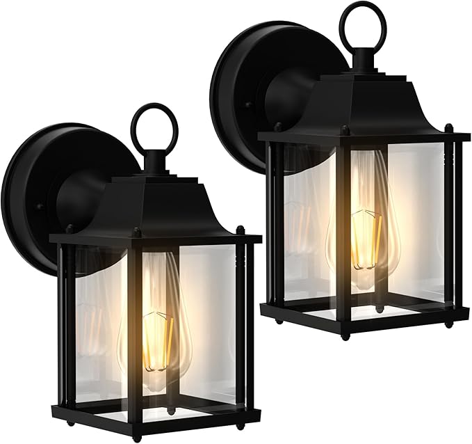 Outdoor Wall Light Fixtures Waterproof Porch Lights Anti-Rust Matte Black Outdoor Wall Lantern for Patio Front Door Garage - 2 Pack