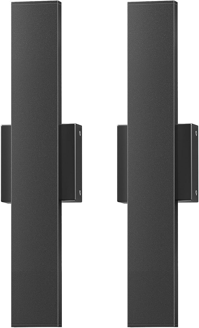 EDISHINE 2 Pack LED Outdoor Wall Lights Dimmable, 3000K 4000K 5000K, 15.7" Modern Black Outdoor Wall Sconce, IP65 Waterproof, Linear Exterior Wall Light for Entrance, Hallway, Garage, Porch