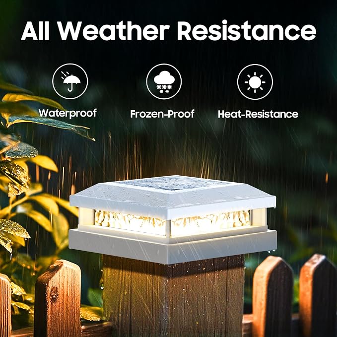 Solar Post Lights Outdoor 12-Pack, 2 Lighting Modes 16 LEDs Solar Post Cap Lights for 4x4 4.5x4.5 5x5 Vinyl Wooden Posts Waterproof, Fence Light Solar Powered for Deck Fence Yard Porch, White