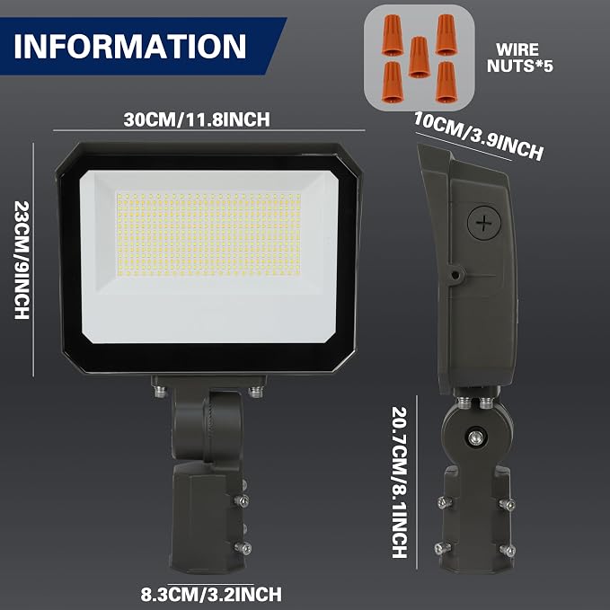 LED Flood Lights Outdoor 100/120/150W W and 3000/4000/5000K Adjustable 19500Lm,Dusk-to-Dawn Sensor o Dawn Flood Light for Yard, Garage, Garden,UL Listed,Includes Knuckle Mount