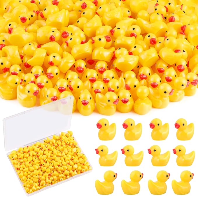 120PCS Mini Resin Animals Cute Yellow Tiny Ducks,Miniature Duck Figures to Hide,Little Animal Small Figurines Bulk for Topper Desk Garden Dollhouse Landscape Aquarium Ornaments DIY Crafts & Decor