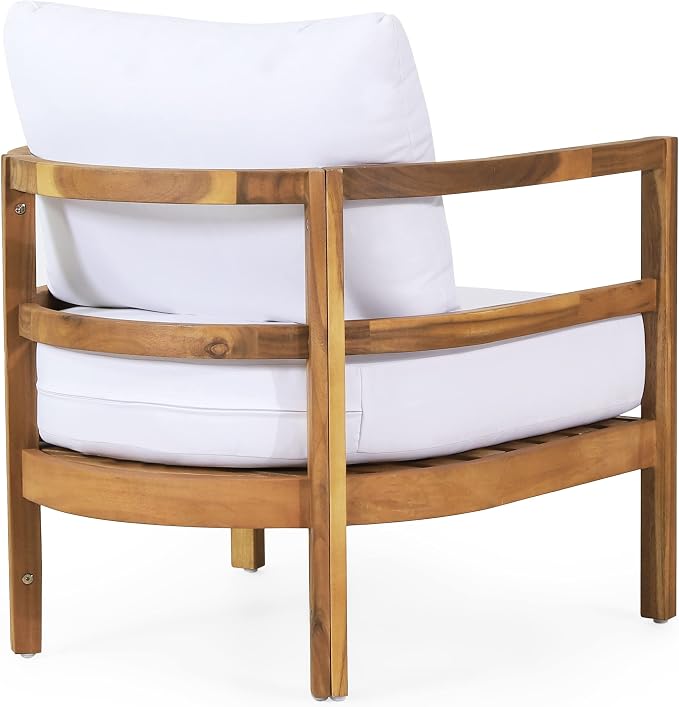 Christopher Knight Home Molly 5-Piece Patio Furniture Set, Solid Wood Outdoor Conversation Set with Coffee Table, Outdoor Sofa Set with Loveseat, Club Chairs And 3-Seater Sofa for Backyard, Teak+White