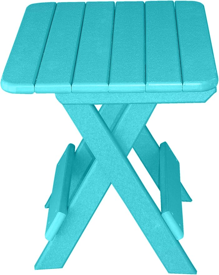 Phat Tommy Folding Outdoor Patio Side Table - Poly Adirondack Side Table - All Weather Side Table for Your Patio, Deck, or Balcony (Teal)
