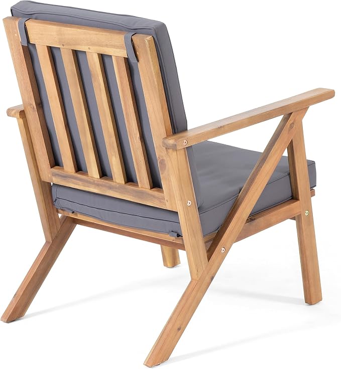 Christopher Knight Home Panama Outdoor Acacia Wood Chat Set with Water Resistant Cushions, 4-Pcs Set, Teak Finish / Grey