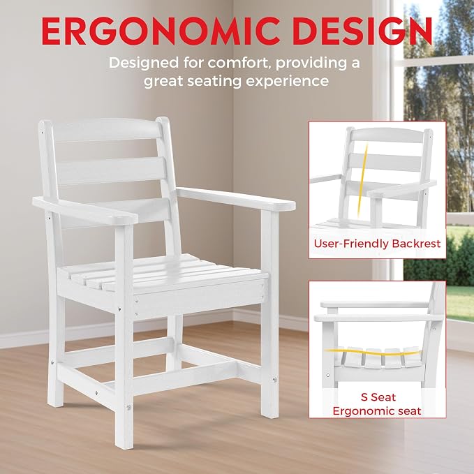 Costaelm Palms 5-Piece HDPE Outdoor Square Patio Dining Table Set with Armchairs, White