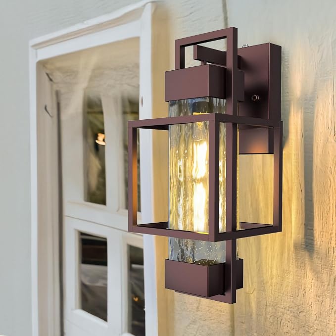 Modern Outdoor Light Fixture Dusk to Dawn Outdoor Lighting, 15" H Exterior Wall Sconce Waterproof Porch Light, Outside Light for House with Water Glass for Garage Doorway, Oil Rubbed Bronze
