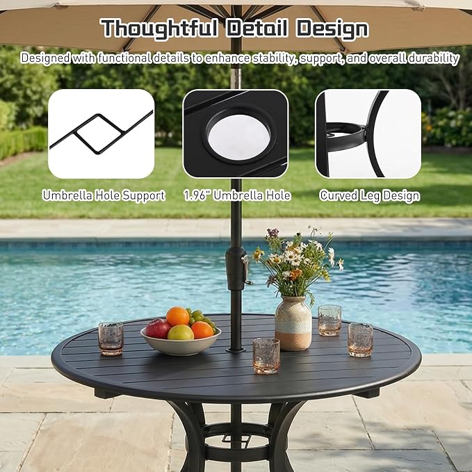 Outdoor Patio Dining Set, Outdoor Furniture Dining Set for Patio, Balcony, Lawn, Garden, Backyard (Khaki, 1 Round Table+4 Swivel Dining Chairs)