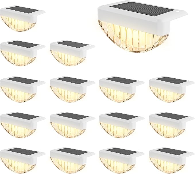 VOLISUN 16 Pack Solar Deck Lights Outdoor, Warm White LED Solar Step Lights for Outside, Waterproof Fence Light for Patio, Deck, Stairs, Yard, Pool and Porch (White)
