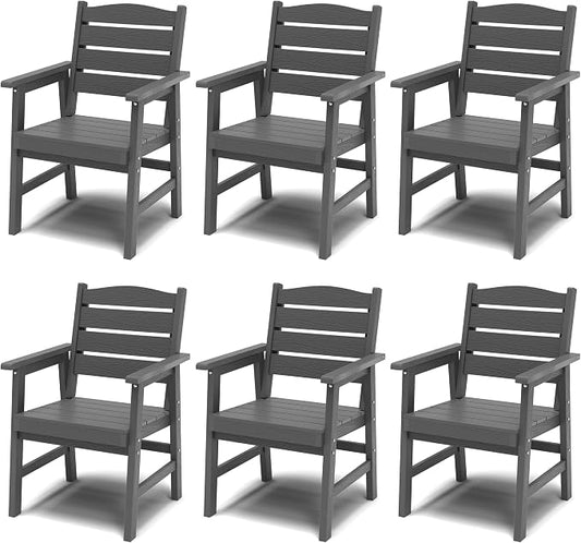 YEFU HIPS Outdoor Chairs Set of 6: All-Weather Outdoor Dining Chairs with Wide Seat and Armrests - Heavy-Duty Patio Dining Chair Low Maintenance Modern Outside Furniture for Deck/Backyard/Pool Grey