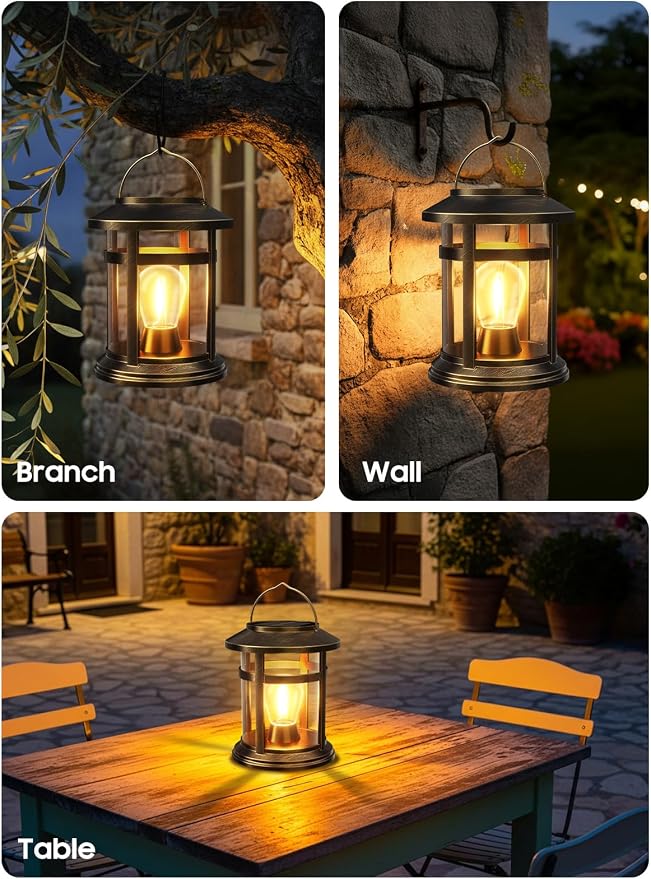 Solar Lantern Outdoor Waterproof, 2 Pack Bright Hanging Solar Lights for Outside Decorative, Upgraded Solar Powered Lanterns LED Lighting for Garden Patio Porch Decor Gifts (Antique Copper)