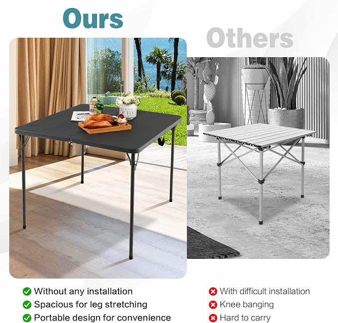 Giantex Portable Folding Table, Foldable Picnic Table with All-Weather HDPE Tabletop, Metal Frame & Carry Straps, Heavy Duty Outdoor Camping Table, Lightweight Card Table for Beach, BBQ, Party