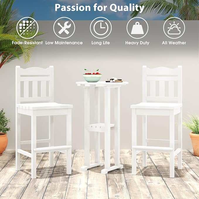 Sundale Outdoor 39 Inches Height Adirondack Bar Table, Patio HDPE Pub Height Round Counter Table, All Weather High Top Bistro Tabl for Outside Deck Porch Balcony Poolside (White)