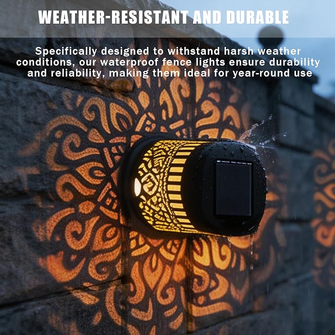 2 Pack Solar Mandala Projection Lights Outdoor, Waterproof Garden Decor | Lotus Pattern Solar Mandala Projector Lights, Auto On/Off, IP65 Waterproof for Fence, Garden & Patio Decor