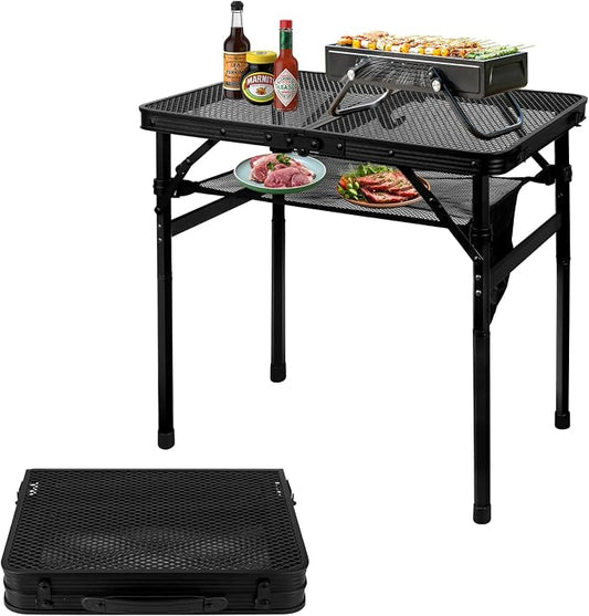 Honagu Folding Grill Table, Height Adjustable Metal Picnic Outdoor Table, Portable Camping Table for Outdoor Camping, Patio, Dining, BBQ, Party, Travel Cooking,Small 23.6"×15.7"Lightweight, Waterproof