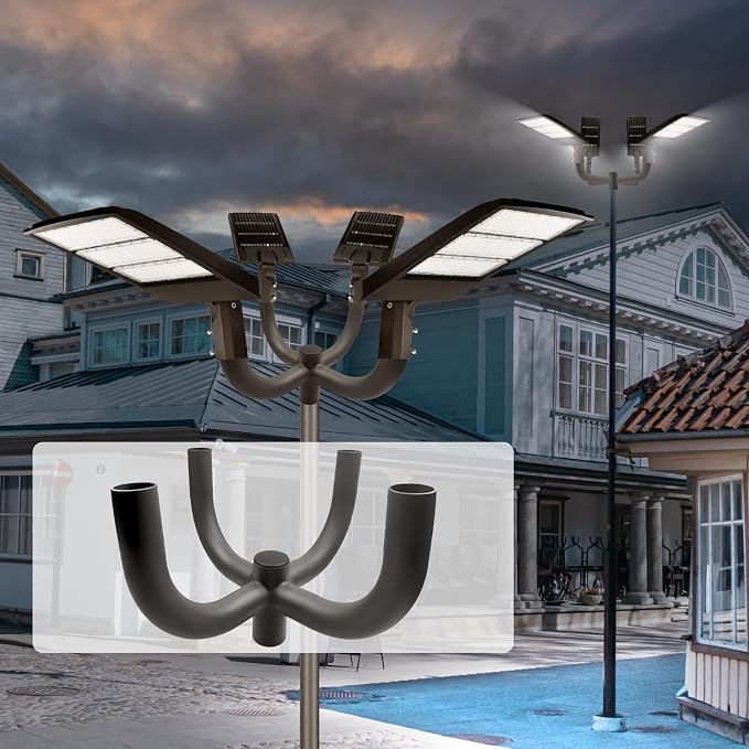 Bullhorn Mounting Bracket 90 Degree Quad Mounting Accessory for 4 Lights, 4-Arms Slip Fitter in 2 3/8 inch Slip Fitter Round Bullhorn Bracket Suitable for Outdoor Post Light, LED Parking Lot Lights