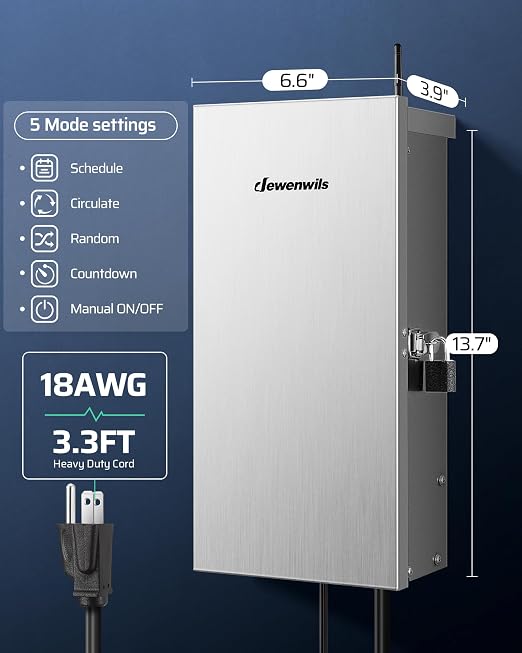 DEWENWILS 300W Wi-Fi Low Voltage Landscape Transformer 2.4GHz ONLY | 3 Zones, 120V AC to 12V/14V AC, Landscape Lighting Transformer for Low-Voltage Landscape/Hallway/Stairwell Lights