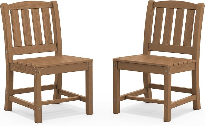 SERWALL Outdoor Dining Chairs Set of 2, Brown | All-Weather HDPE Patio Armless Chairs Suitable for Outdoor Dining Table
