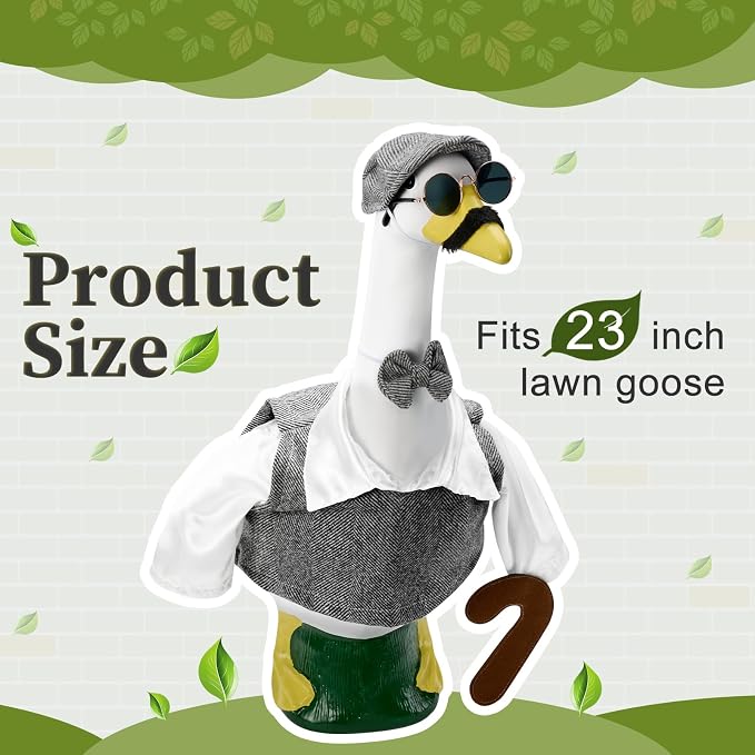 1 Set Old Man Porch Goose Outfit for 23 Inch Goose Statues | Includes Grandpa Porch Goose Clothes with Hat, Glasses, Mustache and Bow Tie for Summer Yard and Garden Displays