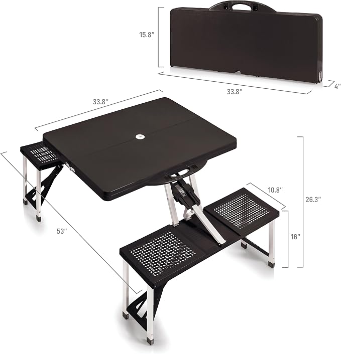 PICNIC TIME NFL Picnic Table Portable Folding Table with Seats and Umbrella