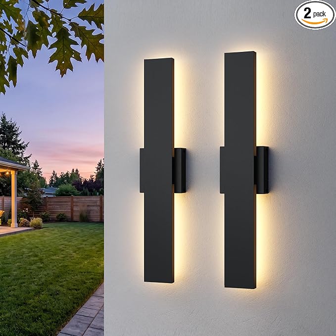 2 Pack LED Outdoor Wall Lights, 3CCT & 10%-100% Dimmable, 23.6" Linear Exterior Light Fixtures, IP65 Waterproof Outside Sconces for Porch Patio Garage House Facade