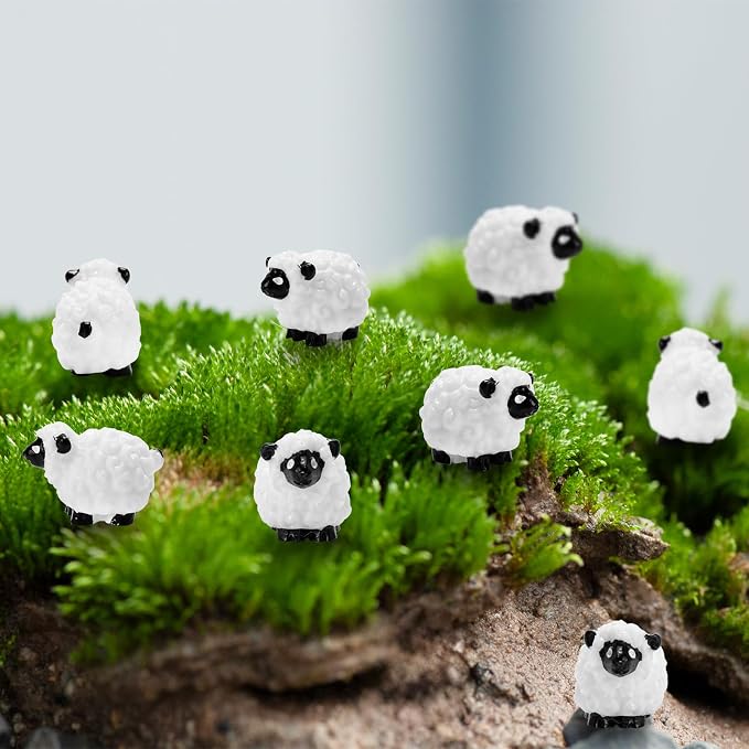 Bbiamsleep 20 Pcs Mini Sheep Figurines Miniature Plastic Sheep Figurines | Tiny Sheep Figurines Small Sheep Figurines Little Sheep for Fairy Garden Micro Landscape Decor Cake Topper