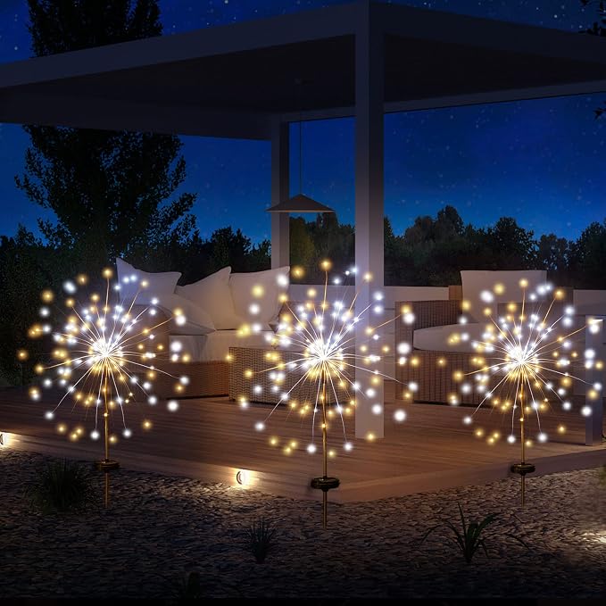 Solar Firework Lights, 2 Pack 120 LEDs 2 Lighting Modes Solar Garden Lights Outdoor Waterproof for Yard Patio Walkway Pathway Party Wedding Christmas Decorative - Mixed Color