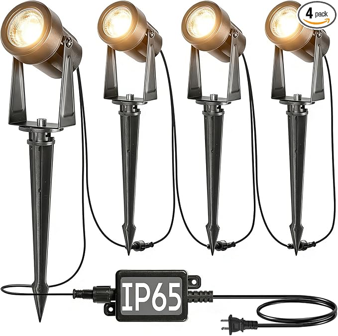 SUNTHIN 4 Pack Outdoor Landscape Lighting with Transformer, LED Spot Lights | Low Voltage Outdoor Yard Lighting, Extendable, IP65 Waterproof Landscape Ground Lights for Garden, Trees & Pathway