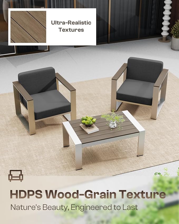2 Pieces Outdoor Aluminum Armchair, Modern Patio Patio Furniture with Wide Seat and Thick Cushions, All-Weather Oversized Couch for Deck, Porch