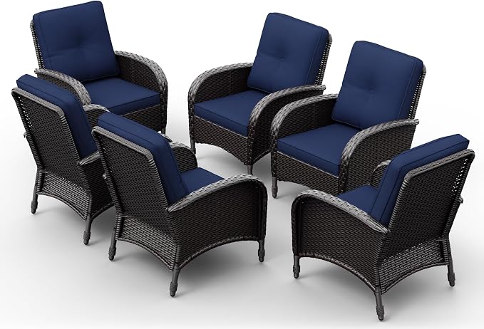 Joyside Wicker Patio Chairs, 6 Piece Rattan Outdoor Furniture with Thickened Cushions, High Back, Deep Seating, Wide Armrest, Outdoor Chairs for Porch, Deck