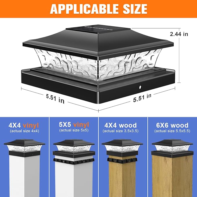 APONUO Solar Post Cap Lights with 8 RGB Solid Colors & Multicolor Flow - 12 Pack 6x6 Post Cap Solar Light, IP65 Waterproof - Fits 4x4 5x5 6x6 Wood & Vinyl Posts - Black