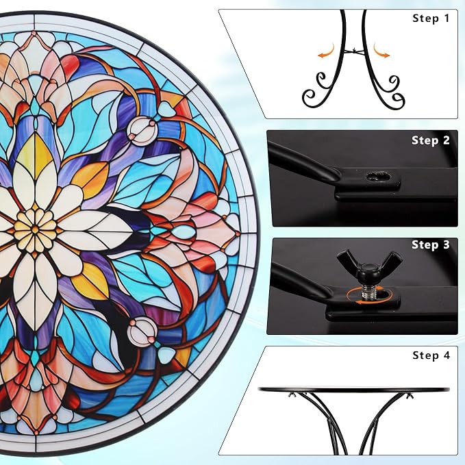 Mosaic Side Table Outdoor, 18 Inch Metal Accent Table, Indoor Small Round End Tables, Plant Stand Tables for Patio Yard Balcony Garden Bedside